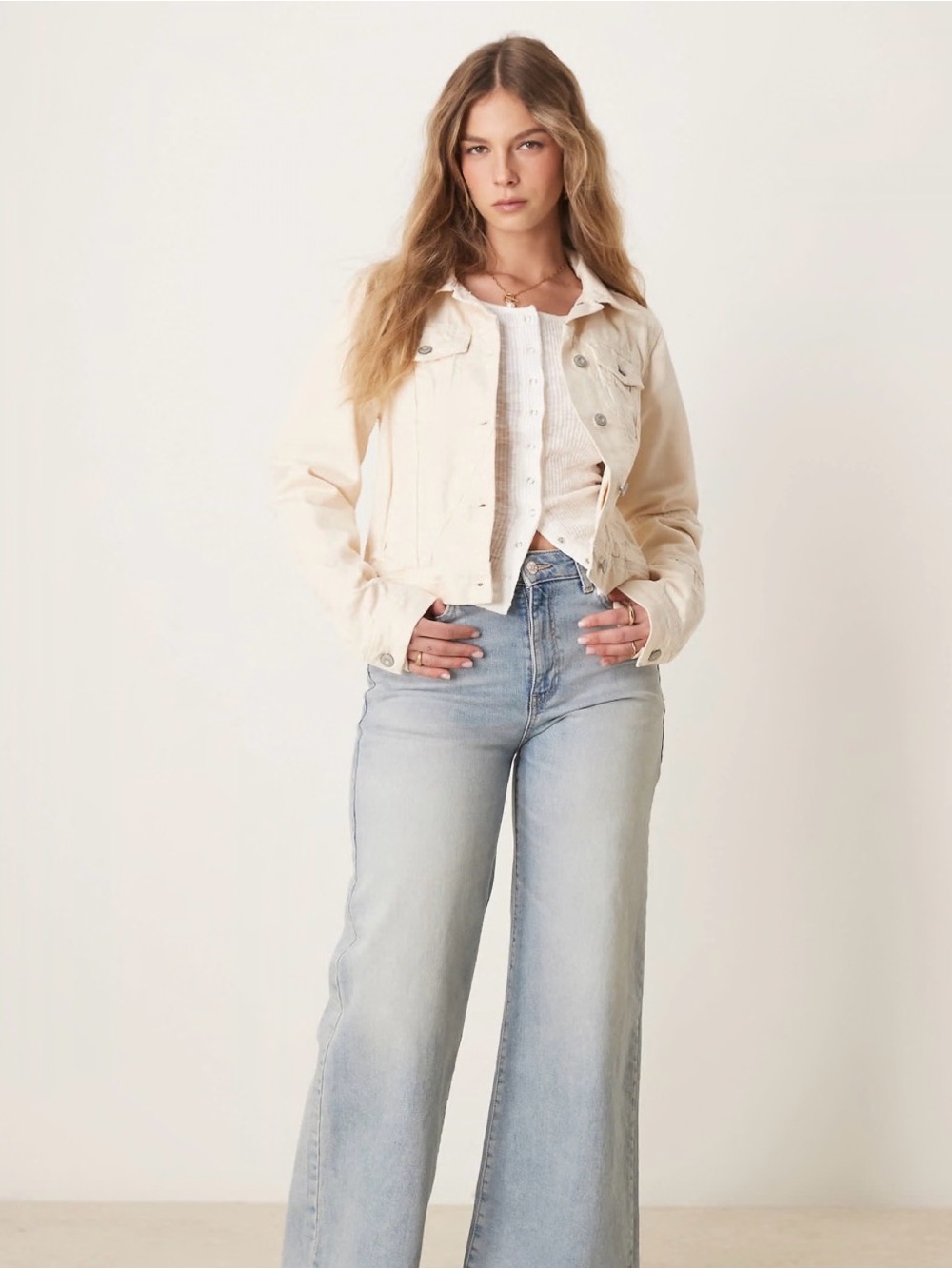 Free People Rumors denim jacket in ecru, size S - Picture 3 of 9